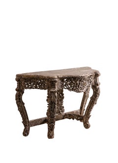Ornate French Rococo Style Carved Wood Console Table