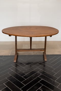Antique French Provincial Round Wood Tilt-Top Wine Tasting Table