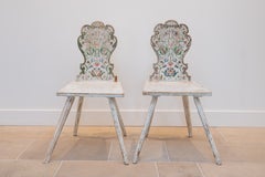 Pair of European Folk Art Painted Wood Chairs with Floral Decoration