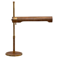Mid-Century Modern Brass and Brown Leather Adjustable Desk Lamp