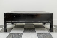 Chinoiserie Style Black Wood Rectangular Coffee Table with Drawers