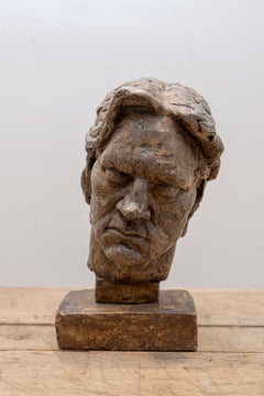 Sculptural Male Bust with Weathered Stone Finish
