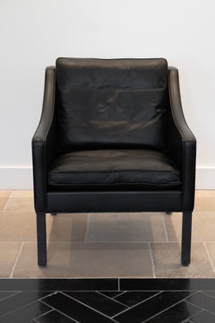 Børge Mogensen Model 2207 Black Leather Lounge Chair for Fredericia, 1963