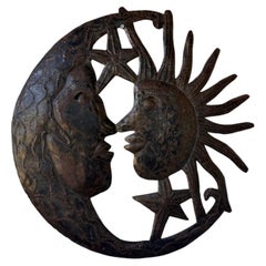 Brutalist metal wall sculpture "Sun-Moon"