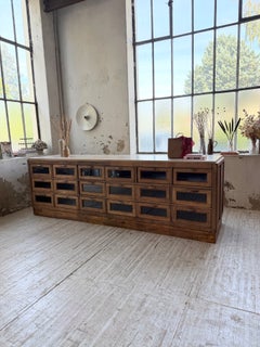 Double-sided 1900s confectioner’s merchant’s counter with marble top 280cm