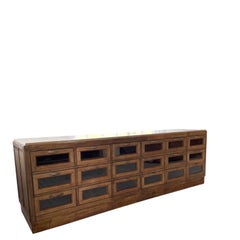 Double-sided 1900s confectioner’s merchant’s counter with marble top 280cm
