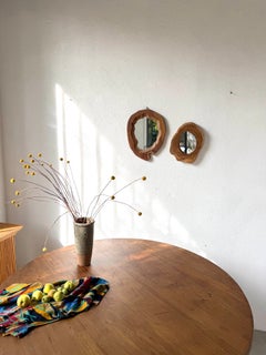 Set of 2 Brutalist-style organic wooden mirrors, 1950s