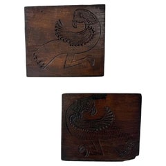 Set of 2 antique carved wood sculpture (c. 1900)