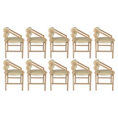Set di dieci sedie da pranzo Zork in rovere bianco contemporaneo e pelle italiana