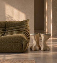 Narcissus - Pair of Sculptural Ceramic and mirror Side Tables by Laura Giudice