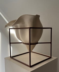 Gabbia - Sculptural Stoneware and Oxidized Steel Vessel by Laura Giudice