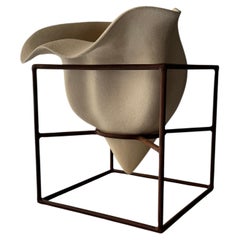 Gabbia - Sculptural Stoneware and Oxidized Steel Vessel by Laura Giudice
