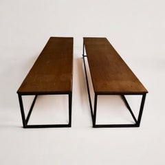 Custom Reclaimed Wood Coffee Tables with Metal Base, 19th Century