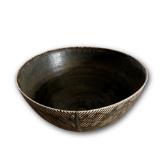 Stoneware bowl decorated in fluted style with solfatara glaze by Axel Salto