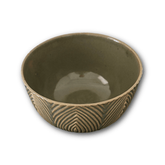 Large stoneware bowl in ribbed style with dark celadon glaze by Axel Salto