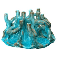 Unique ceramic sculpture with turquoise glaze by Bente Skjøttgaard
