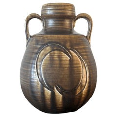 Large unique stoneware vase with dark olive glaze by Eva Stæhr-Nielsen