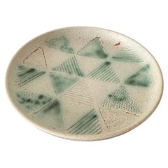 Unique stoneware dish in turquoise and incised ornaments by Eva Stæhr-Nielsen