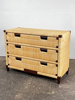 Vintage John Hutton for Donghia Rattan and Mahogany Chest of Drawers