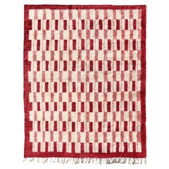 Hand-Knotted Moroccan Beni Mrirt Rug, Crimson Checkered Pattern, Custom Sizing
