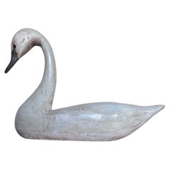 Carved Wooden Folk Art Swan Decoy Bird Sculpture by Guy Taplin (b1939)