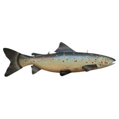 Large Vintage Metal Folk Art Fishing Fish Trout Shop Sign