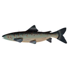 Large Vintage Metal Folk Art Fishing Fish Trout Shop Sign