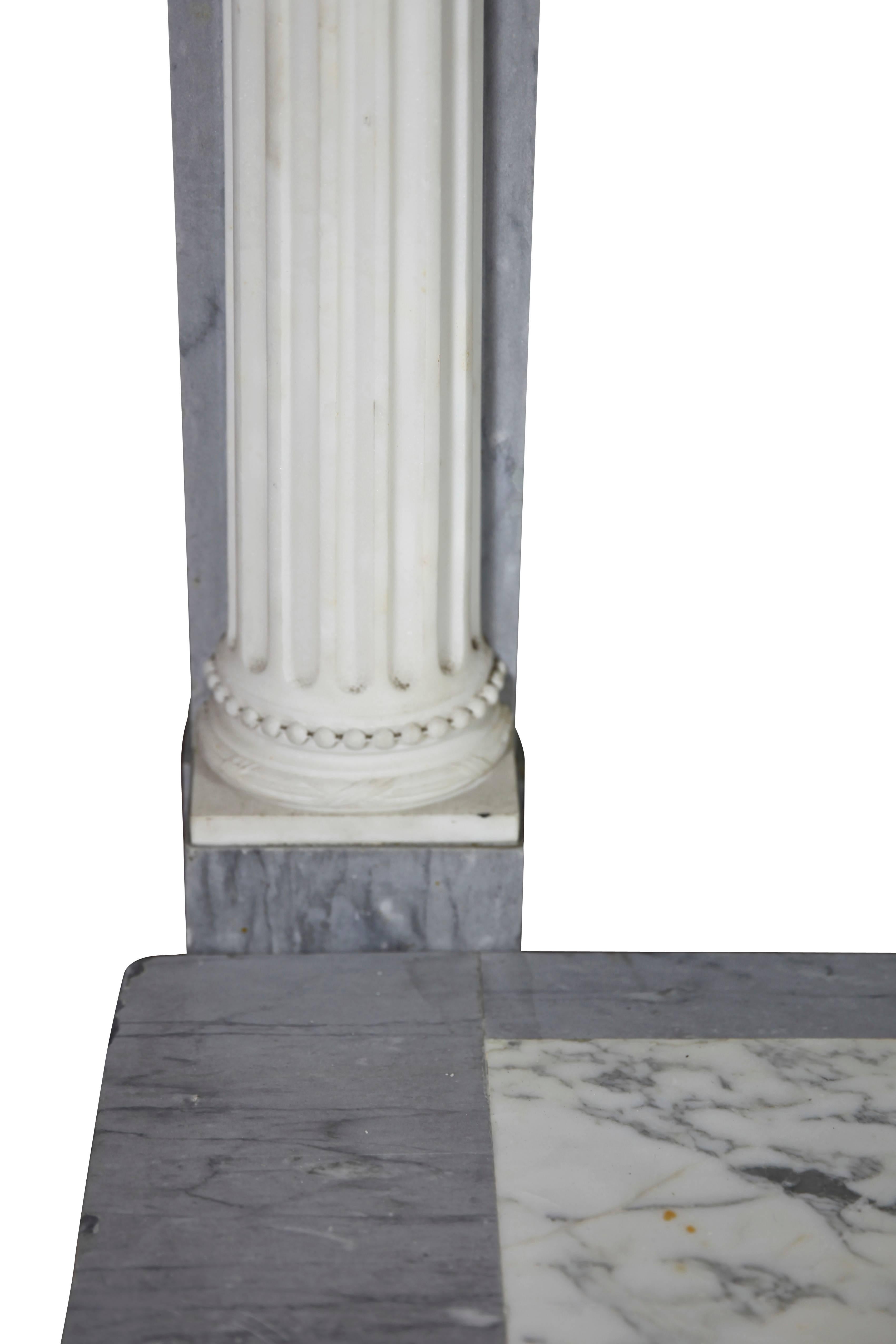 Statuary Marble 18th Century Antique Fireplace Mantel in White Statuary and Bleu Turquin Marble For Sale