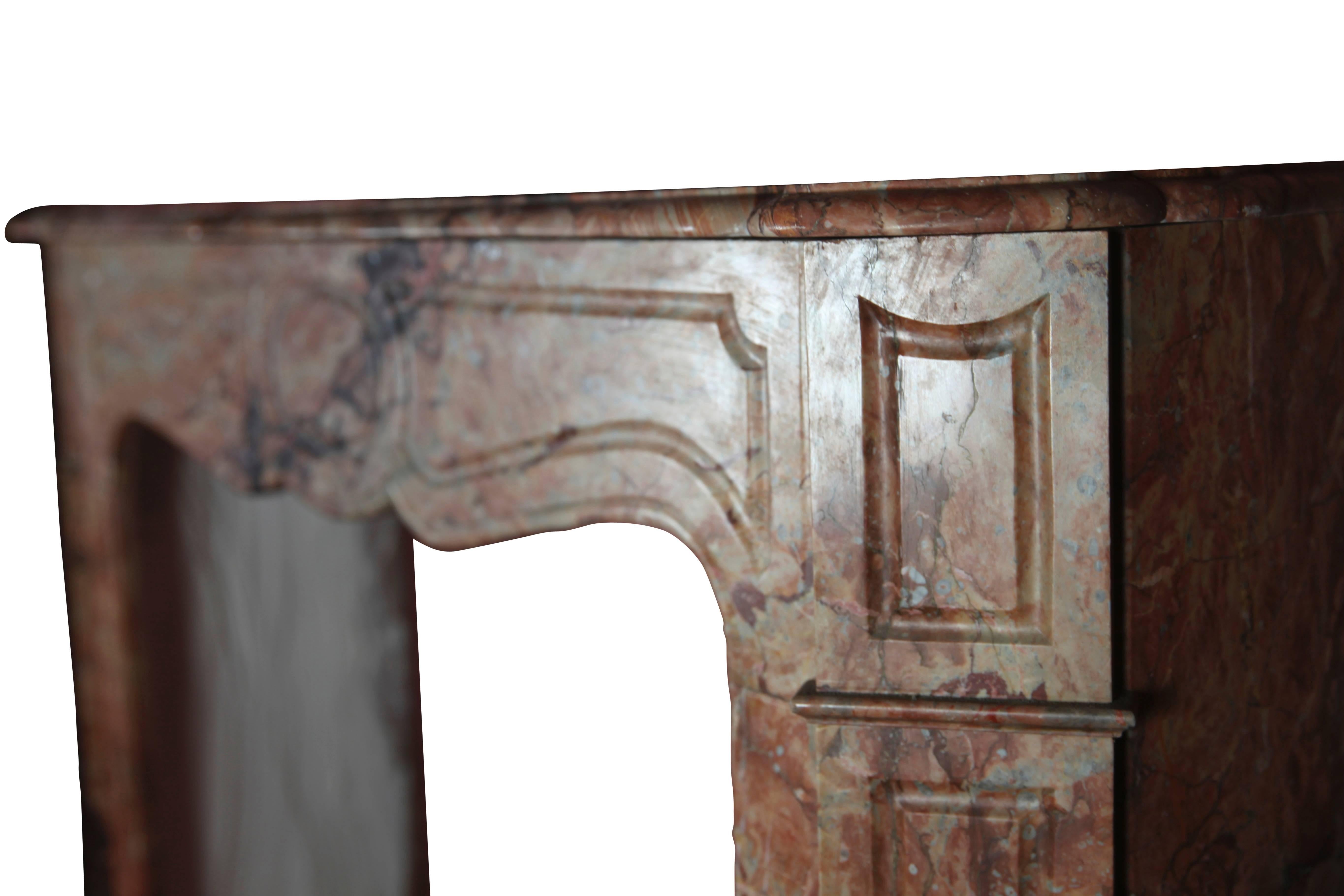 French 19th Century Pompadour Fireplace Mantel in Portuguese Deep Color Marble