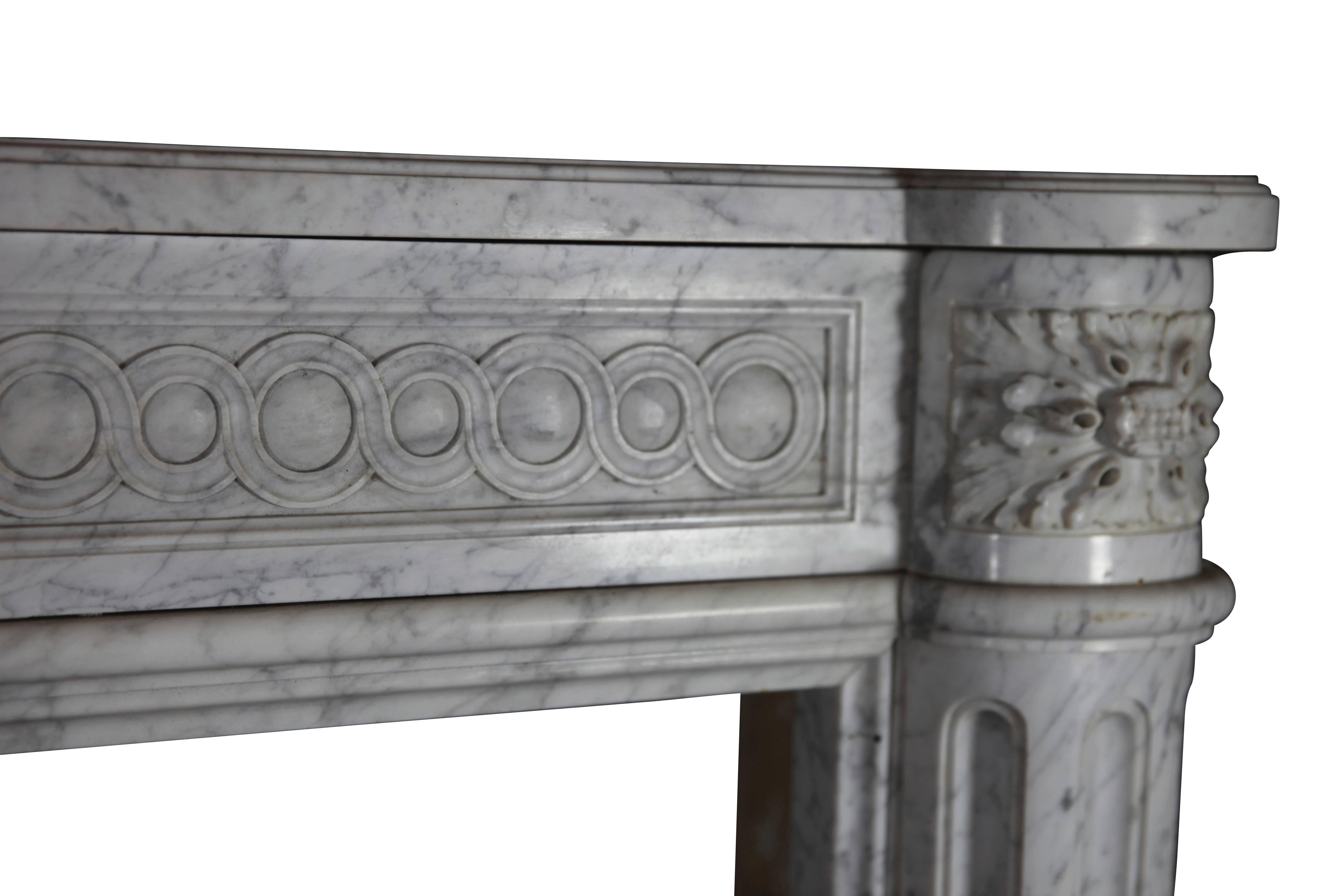 Carved 18th Century Louis XVI Carrara Marble Original Antique Fireplace Mantel