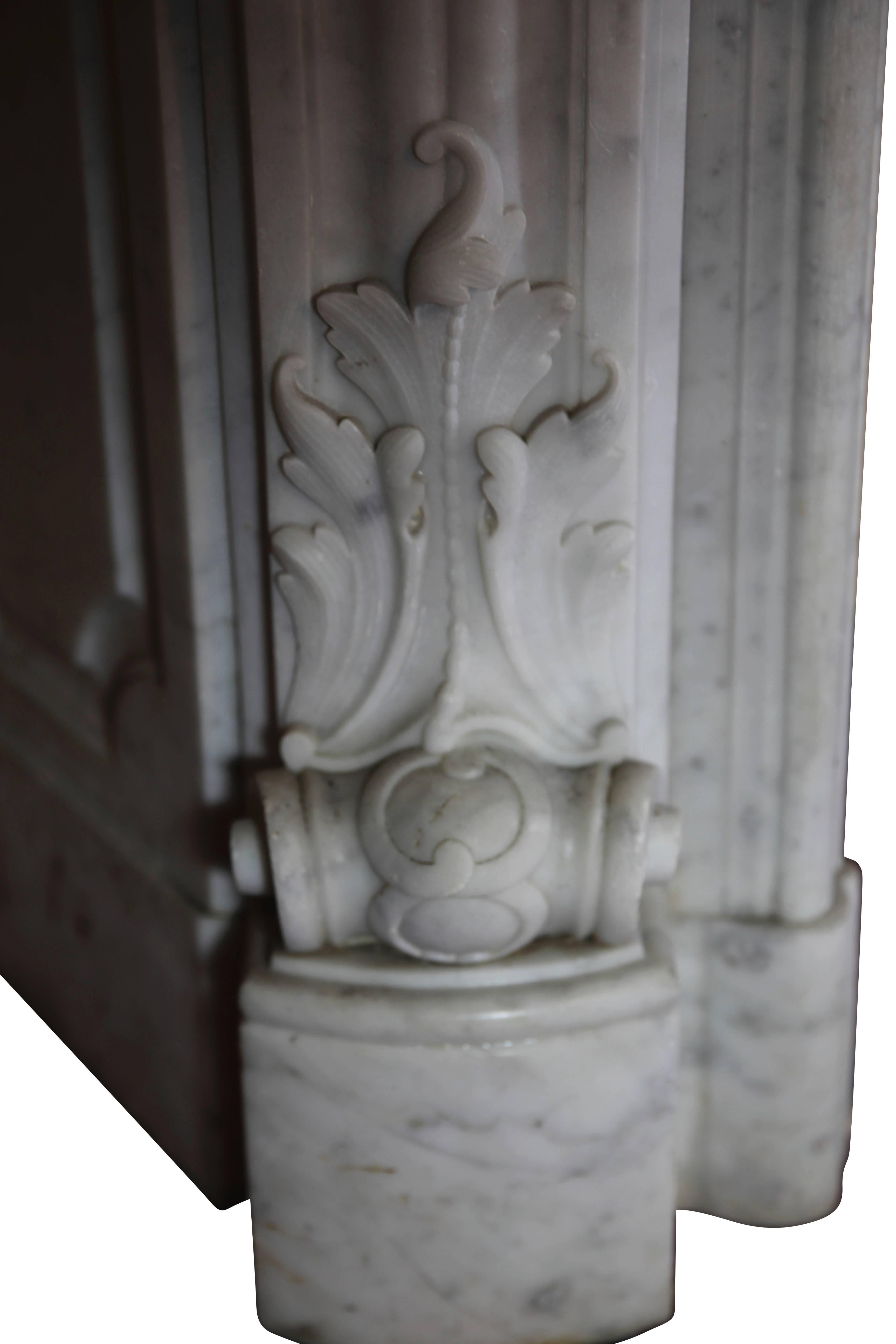 19th Century Original Antique Fireplace Mantle in Carrara Marble For Sale 4