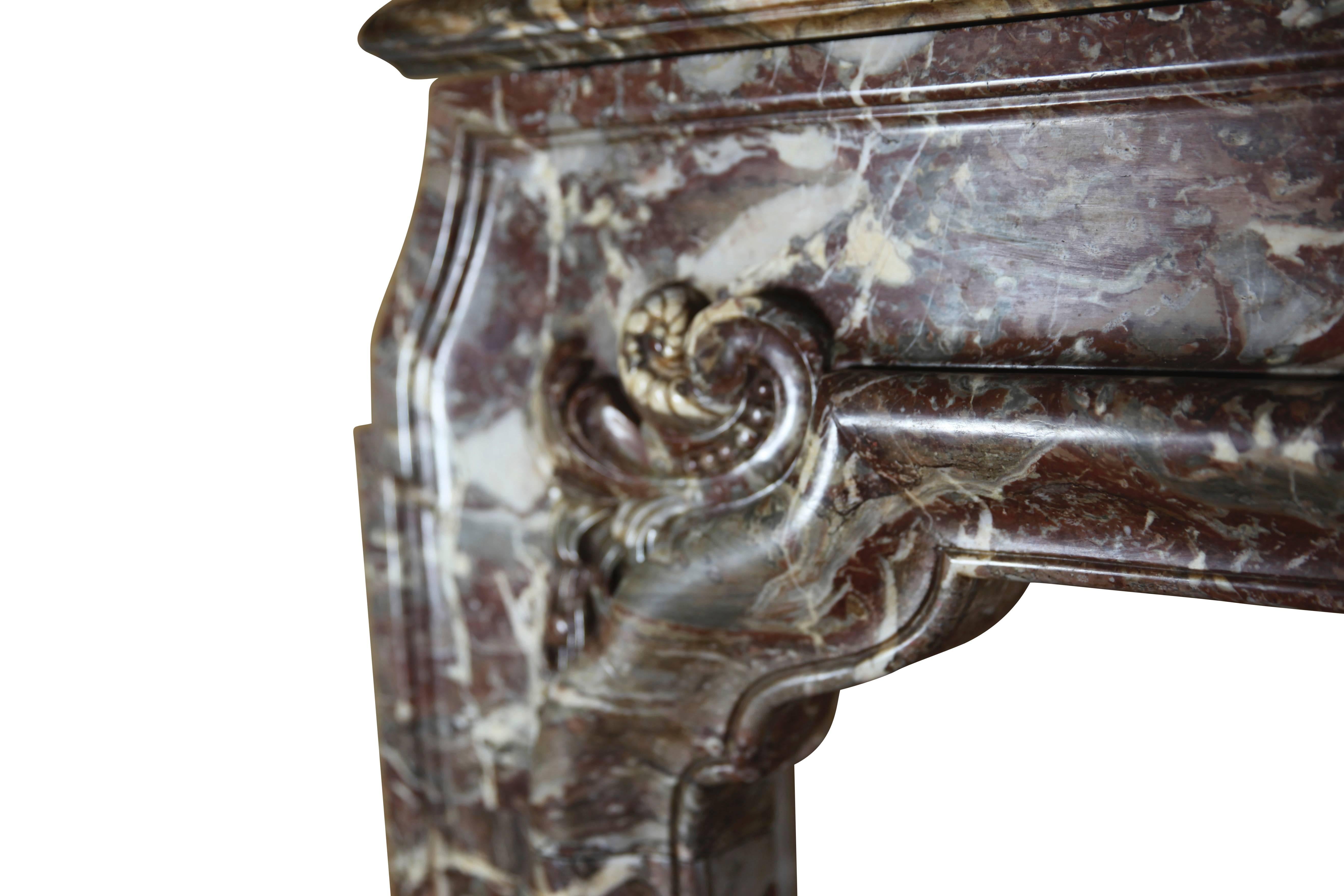 Hand-Carved Antique Fireplace In Brown Belgian Marble Unique And Exceptional Rare 18Th Centu For Sale