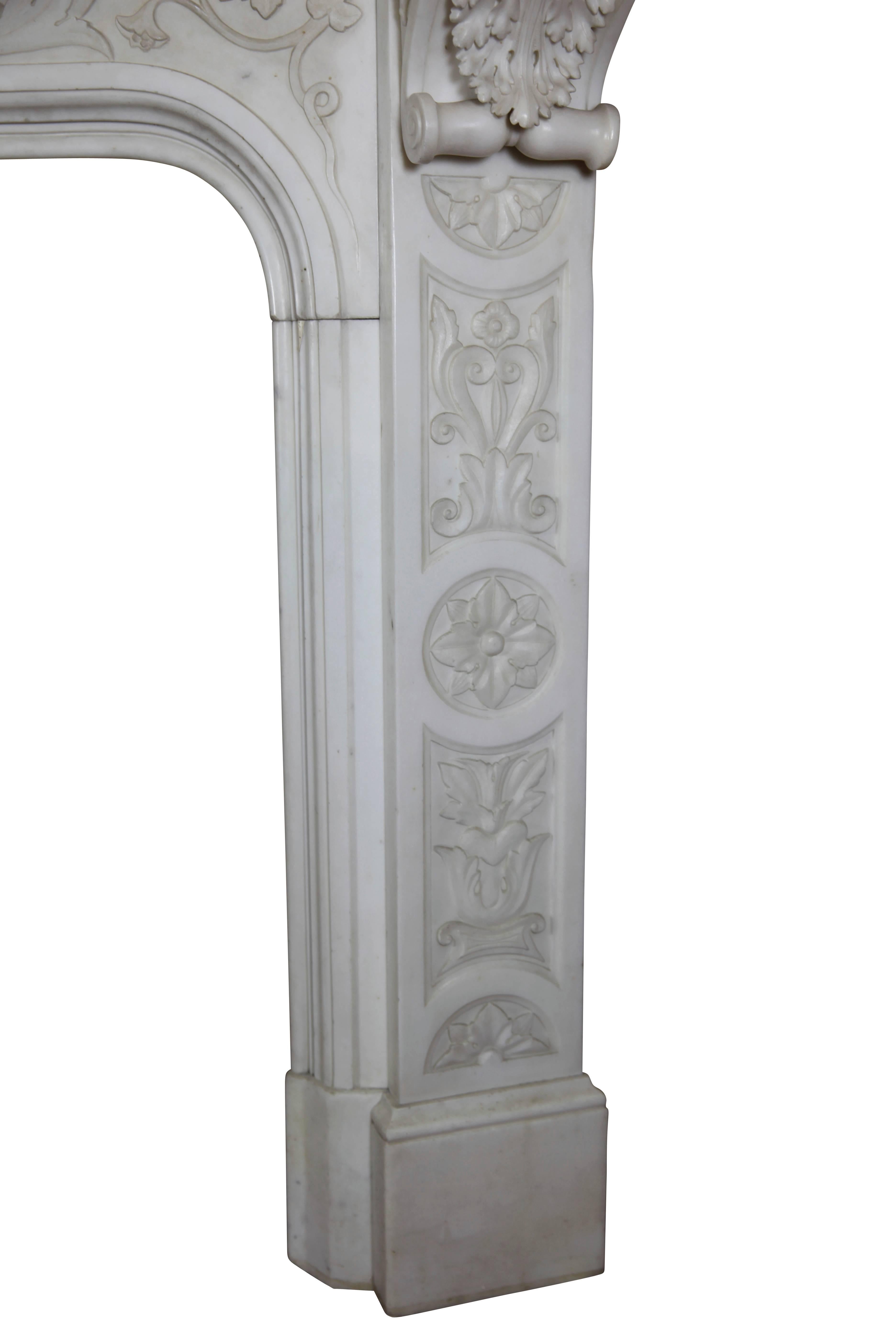 Rare 19th Century Italian White Marble Original Antique Fireplace Mantle For Sale 5