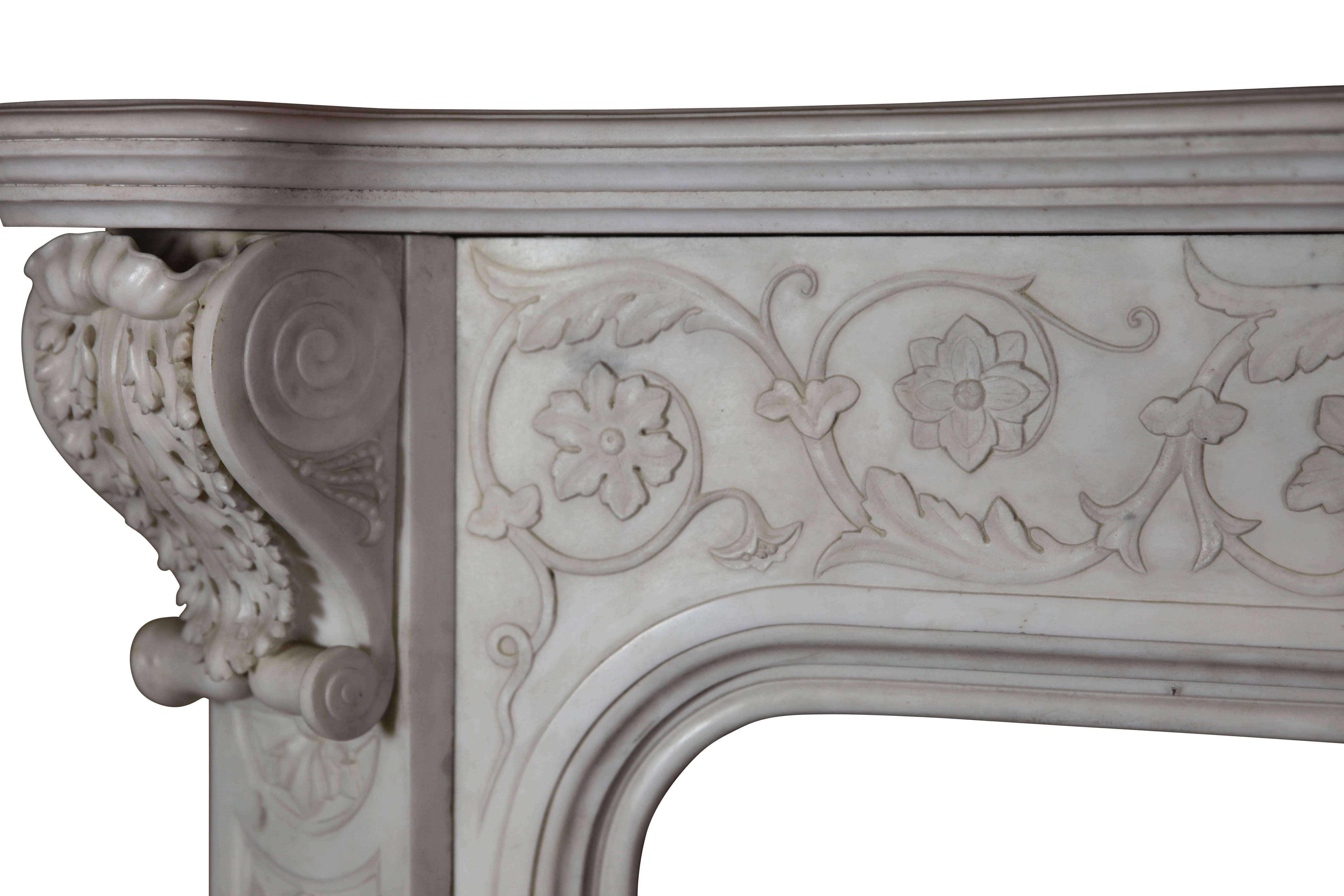 Statuary Marble Rare 19th Century Italian White Marble Original Antique Fireplace Mantle For Sale