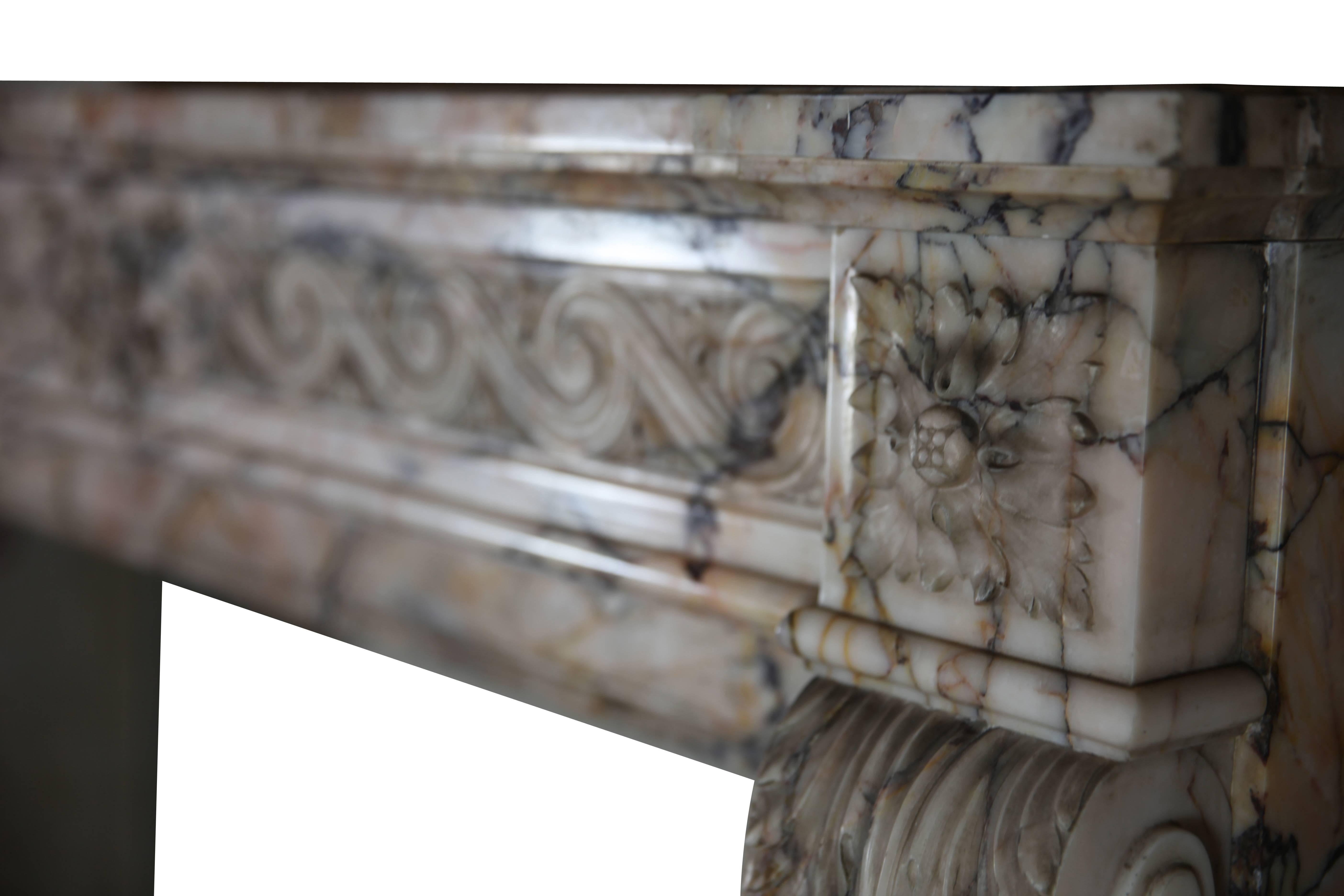 Carved 19th Century Louis XVI Style Marble Original Antique Fireplace Mantel