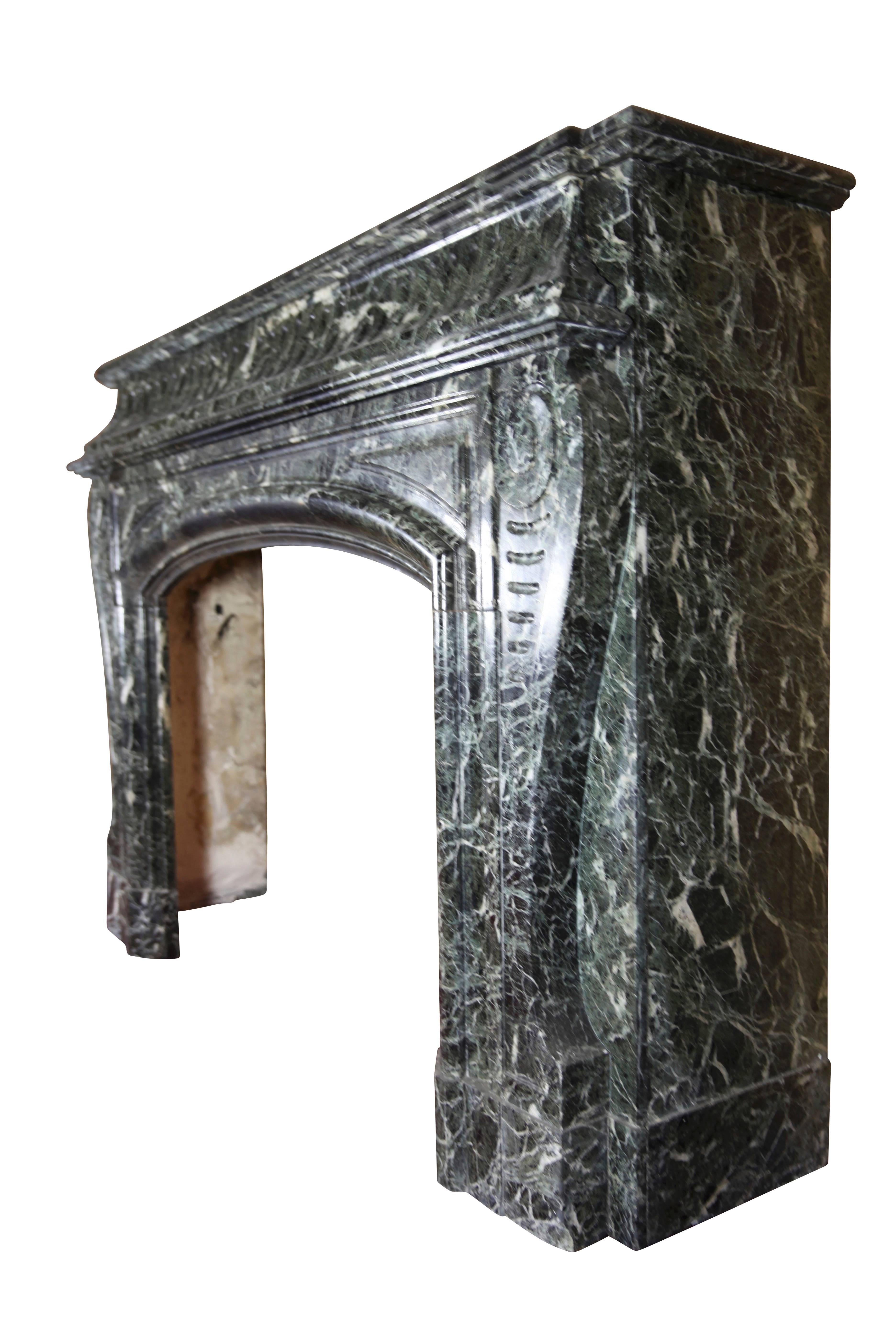 Monumental 19th Century Belgian Vintage Fireplace Surround in Green Marble 5