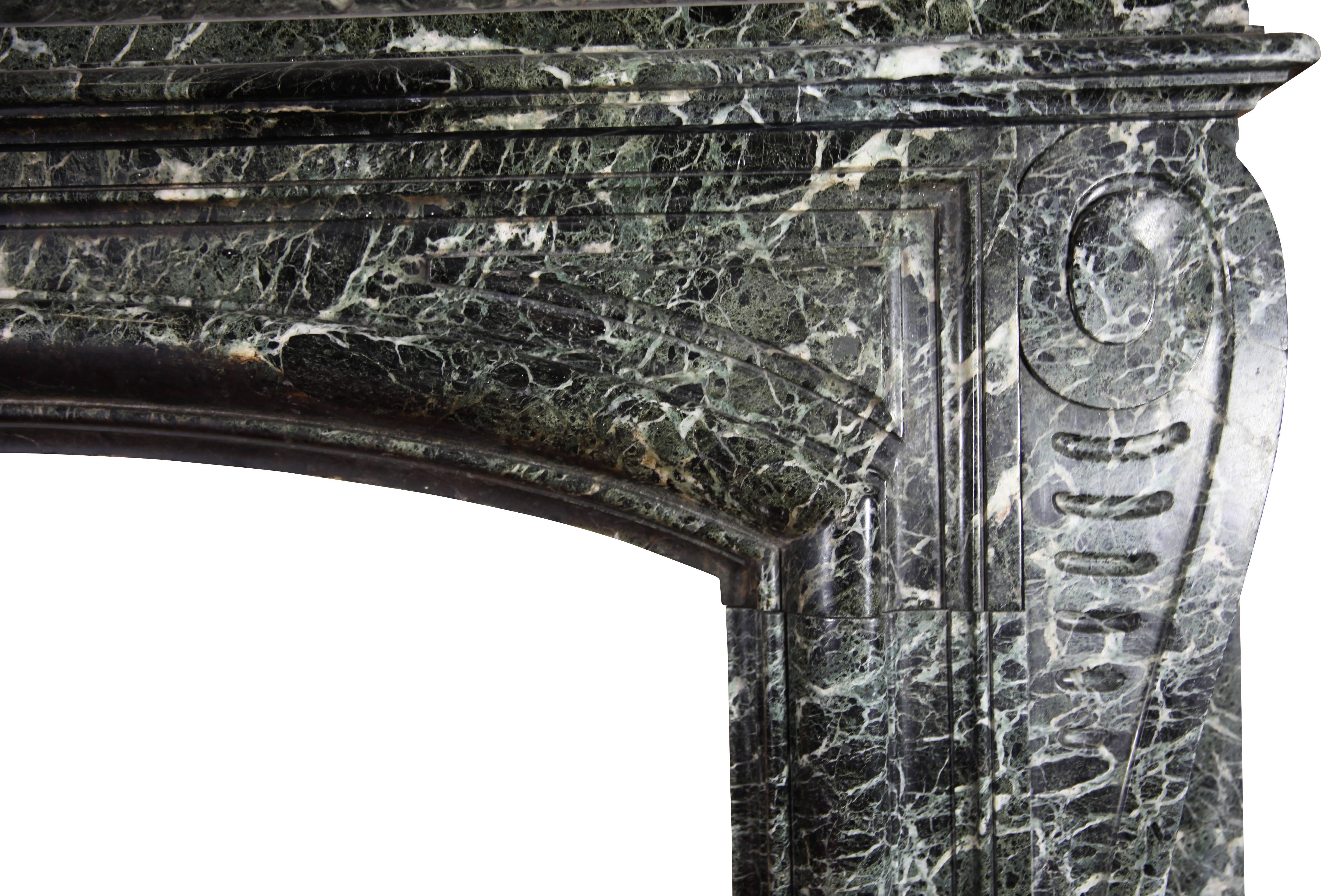 Monumental 19th Century Belgian Vintage Fireplace Surround in Green Marble 2