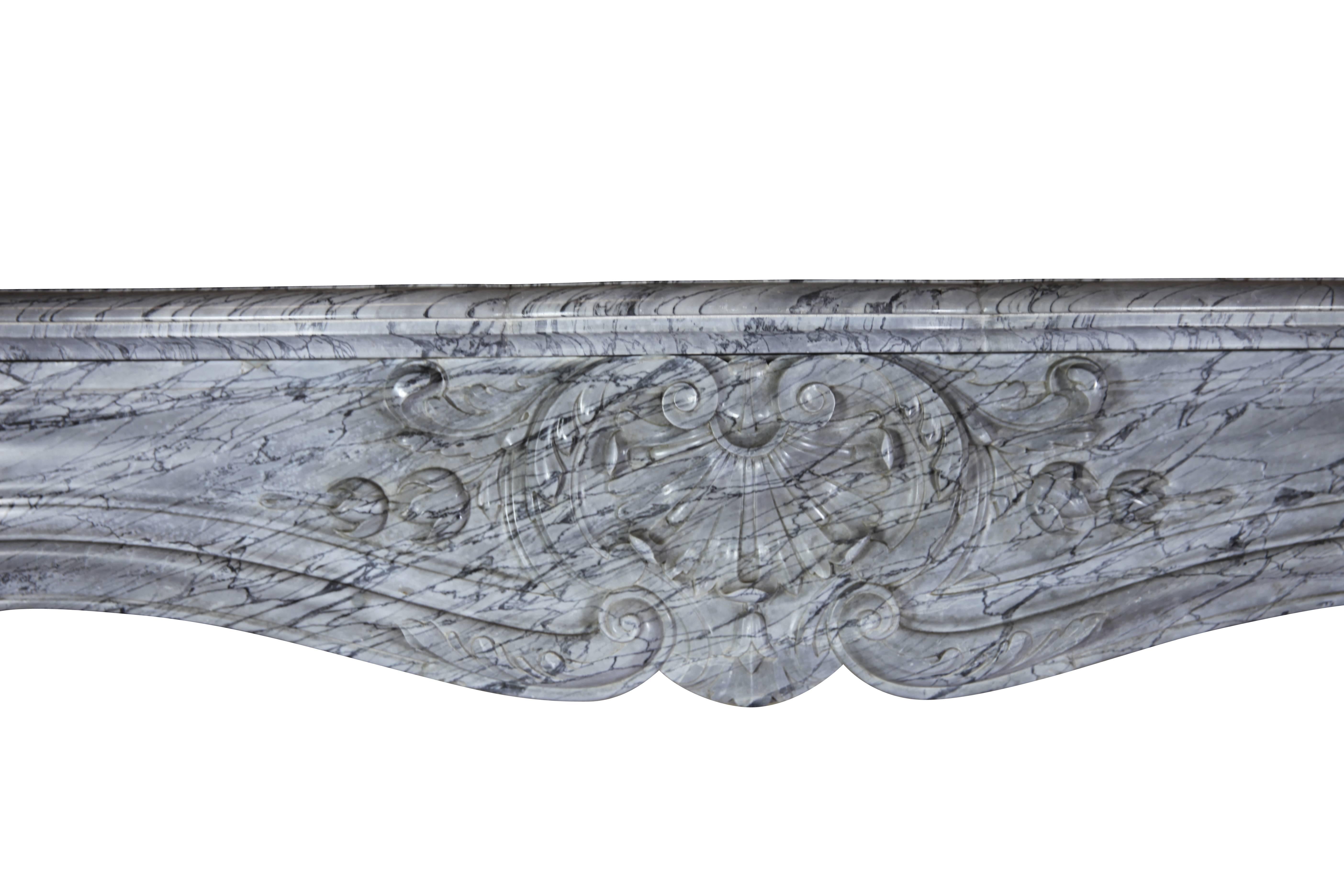 Louis XV 19th Century Bleu Turquin Original Antique Fireplace Mantel For Sale