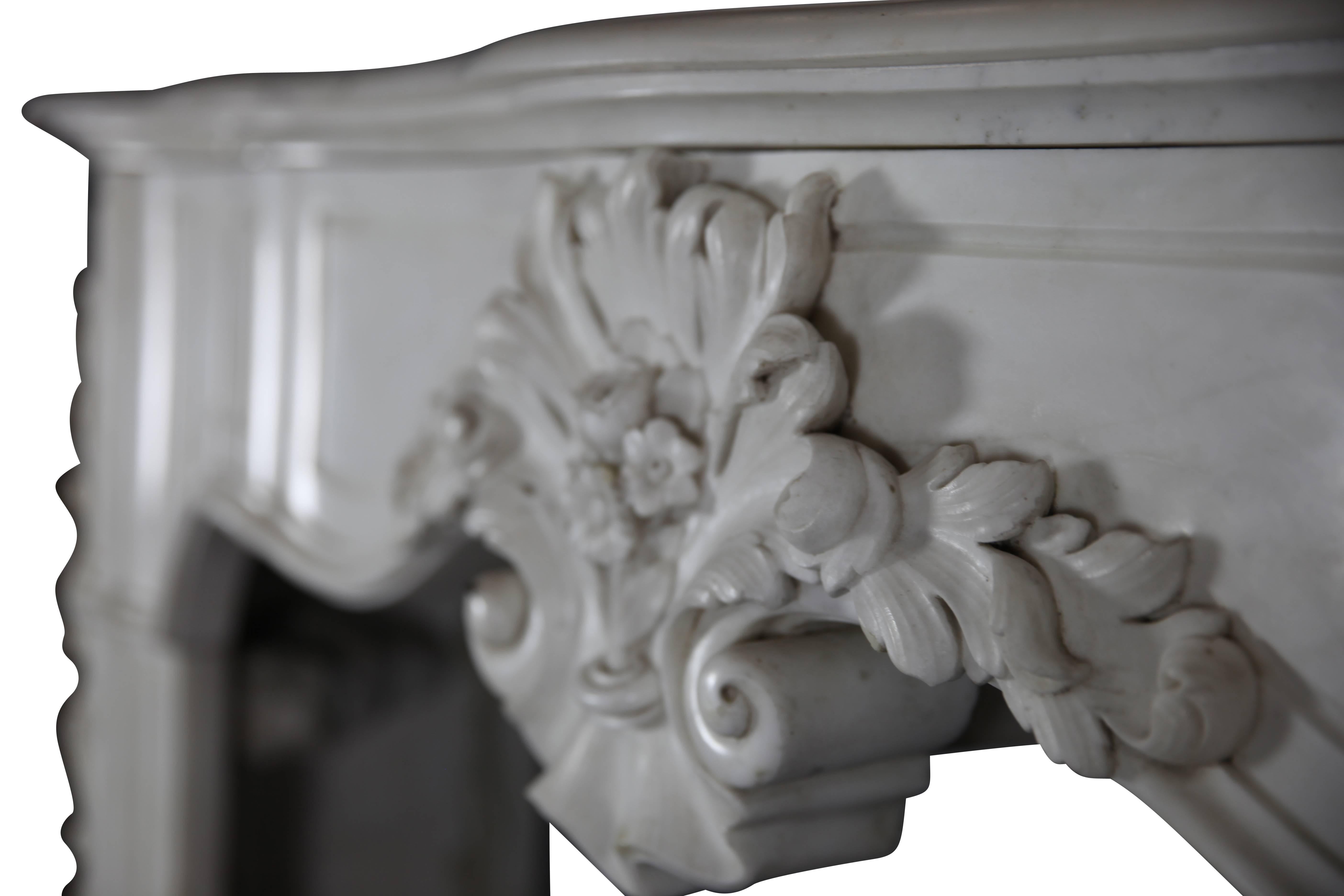 Rococo Revival 19th Century White Statuary Marble Antique Fireplace Mantel For Sale