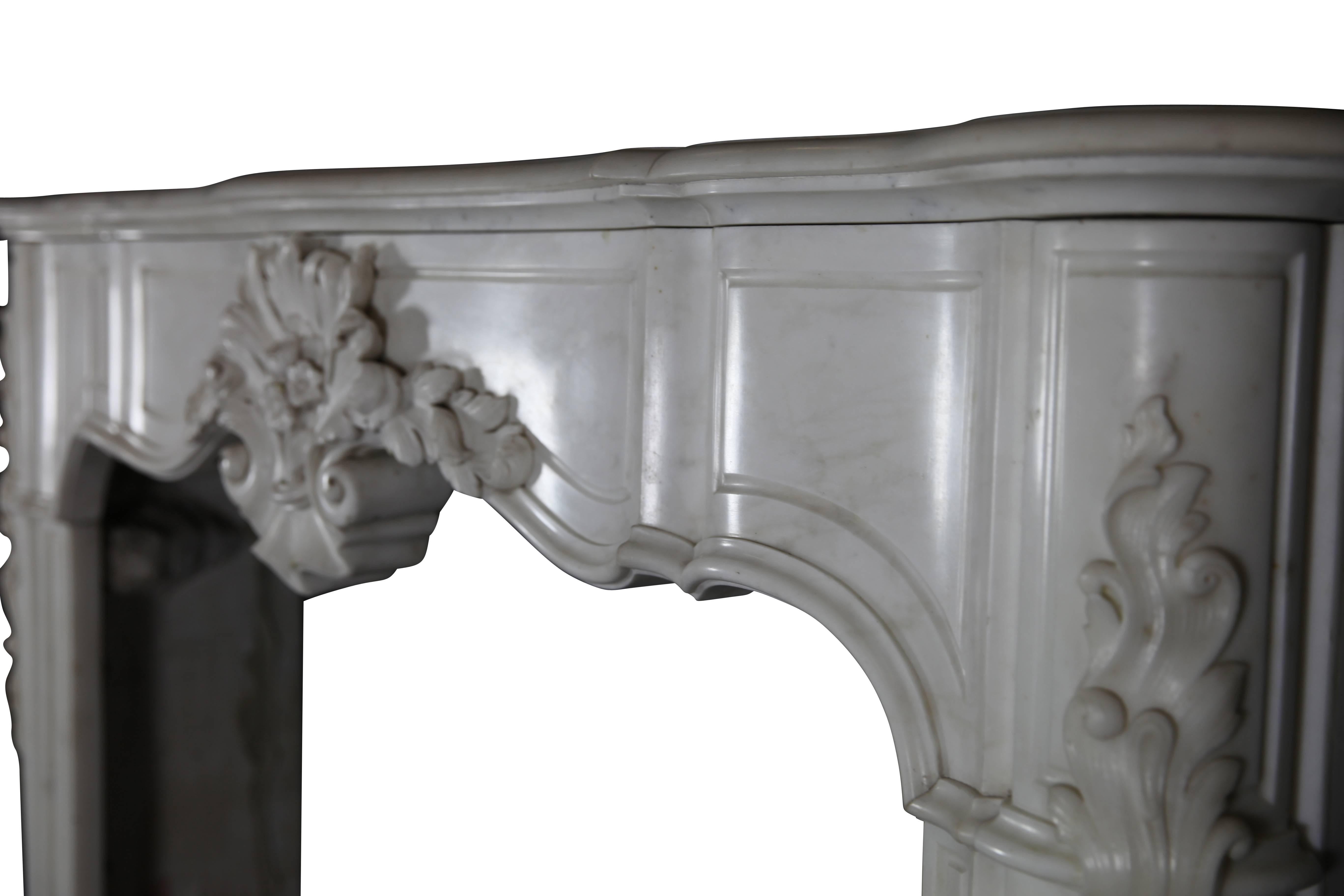 French 19th Century White Statuary Marble Antique Fireplace Mantel For Sale