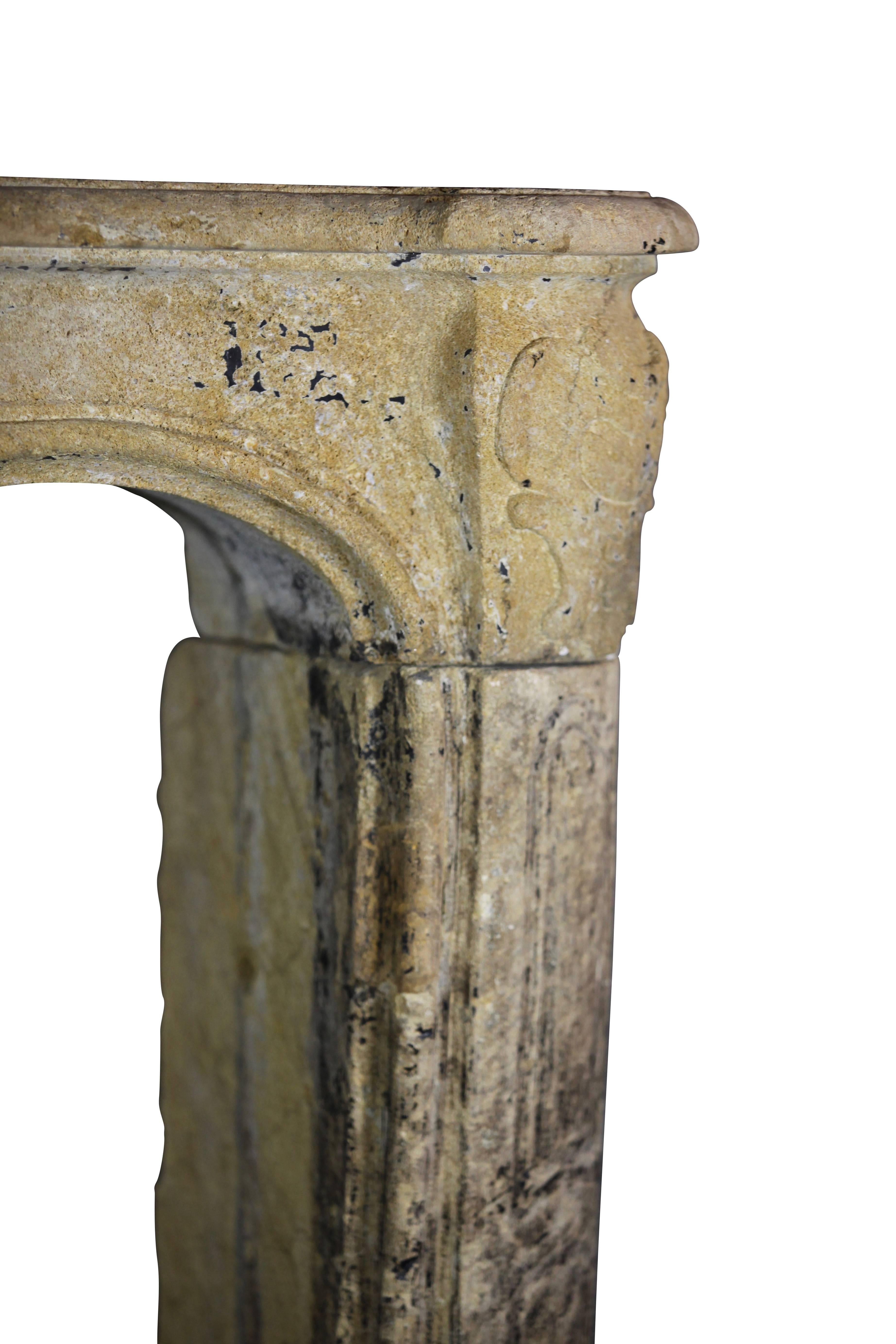 Italian 18th Century Country Original Antique Fireplace Mantel in Limestone For Sale