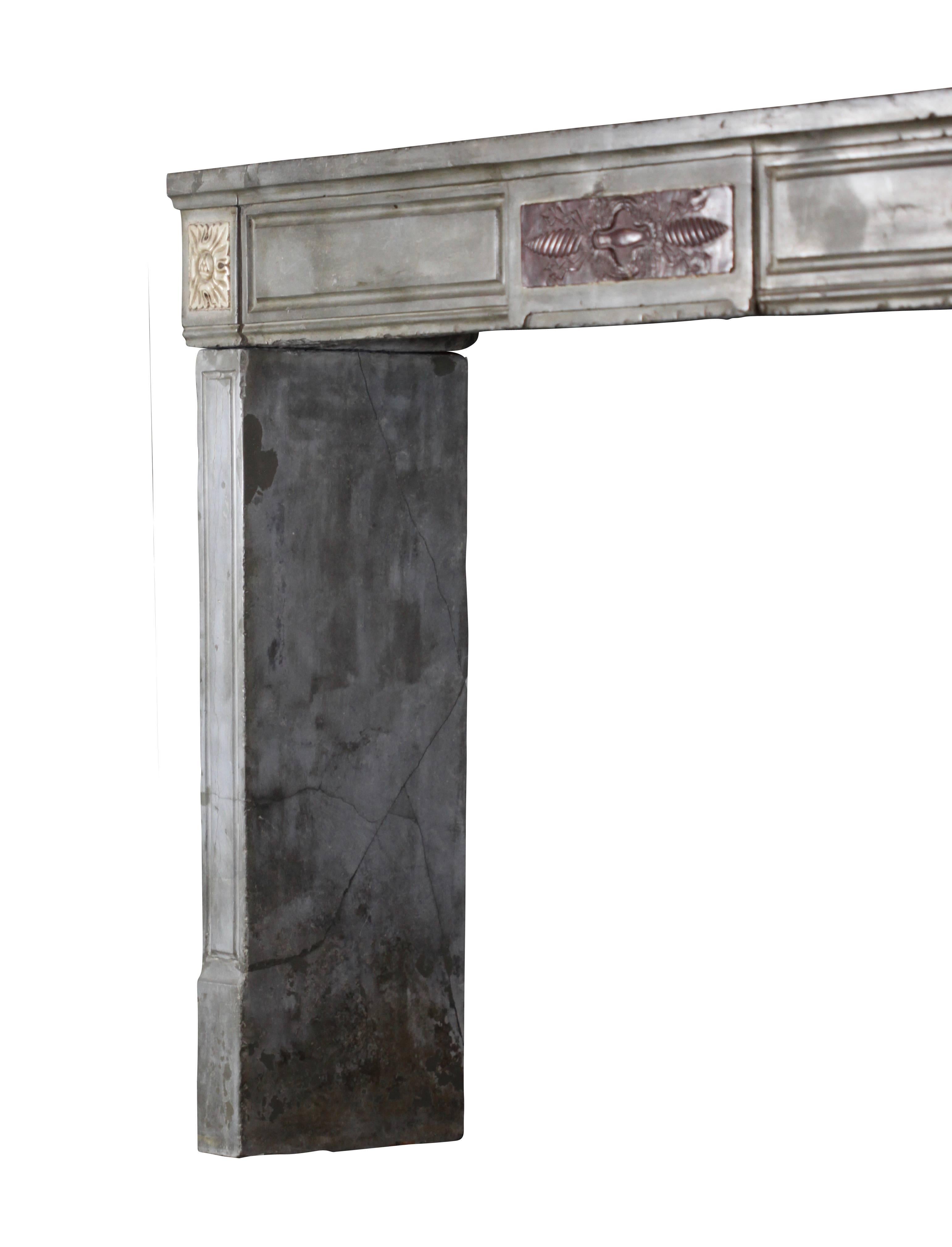 Carved 18th Century French Marble Stone Antique Fireplace Mantel For Sale
