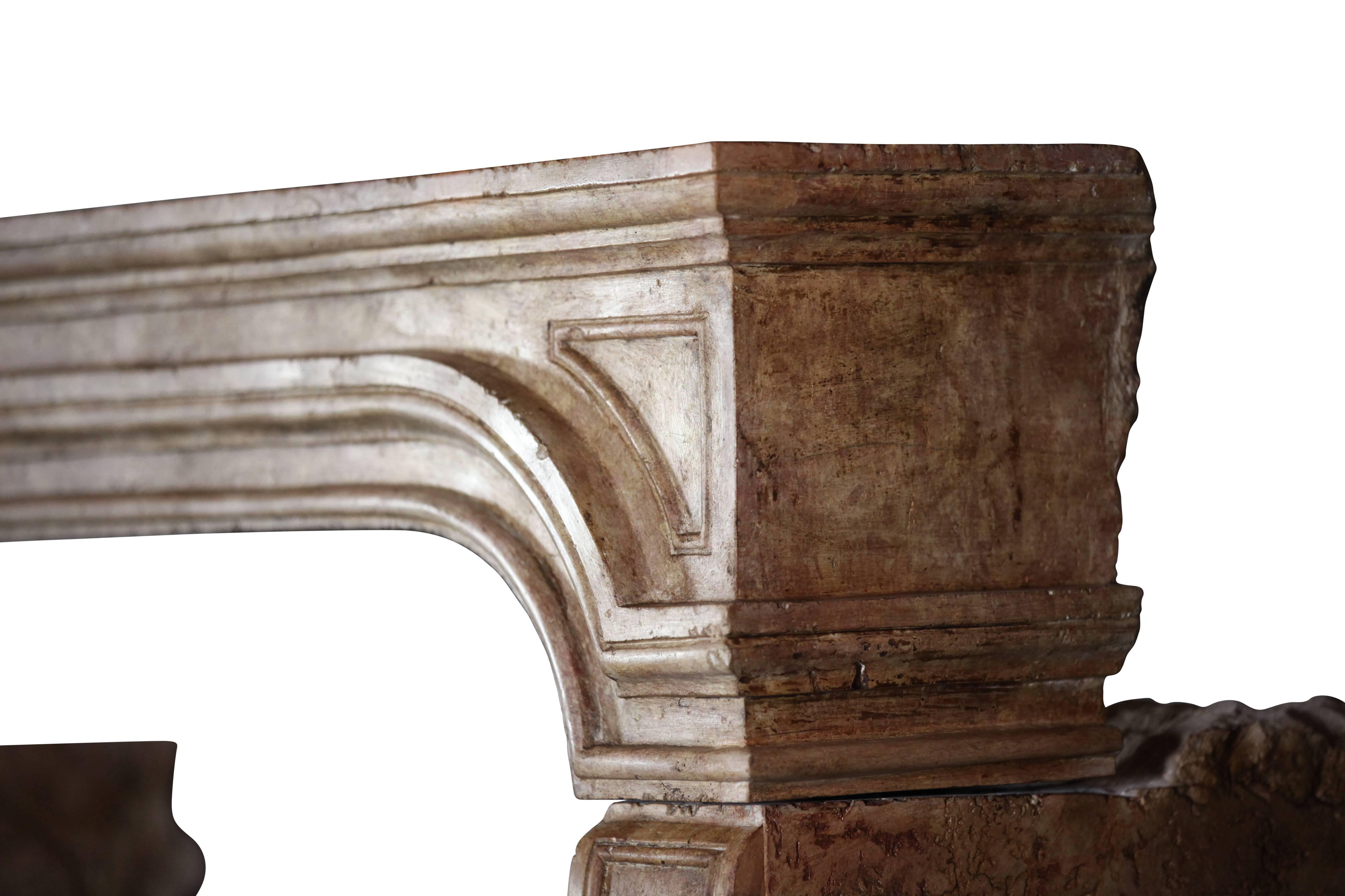 18th Century and Earlier 17th Century French Country Antique Fireplace Surround in Limestone For Sale