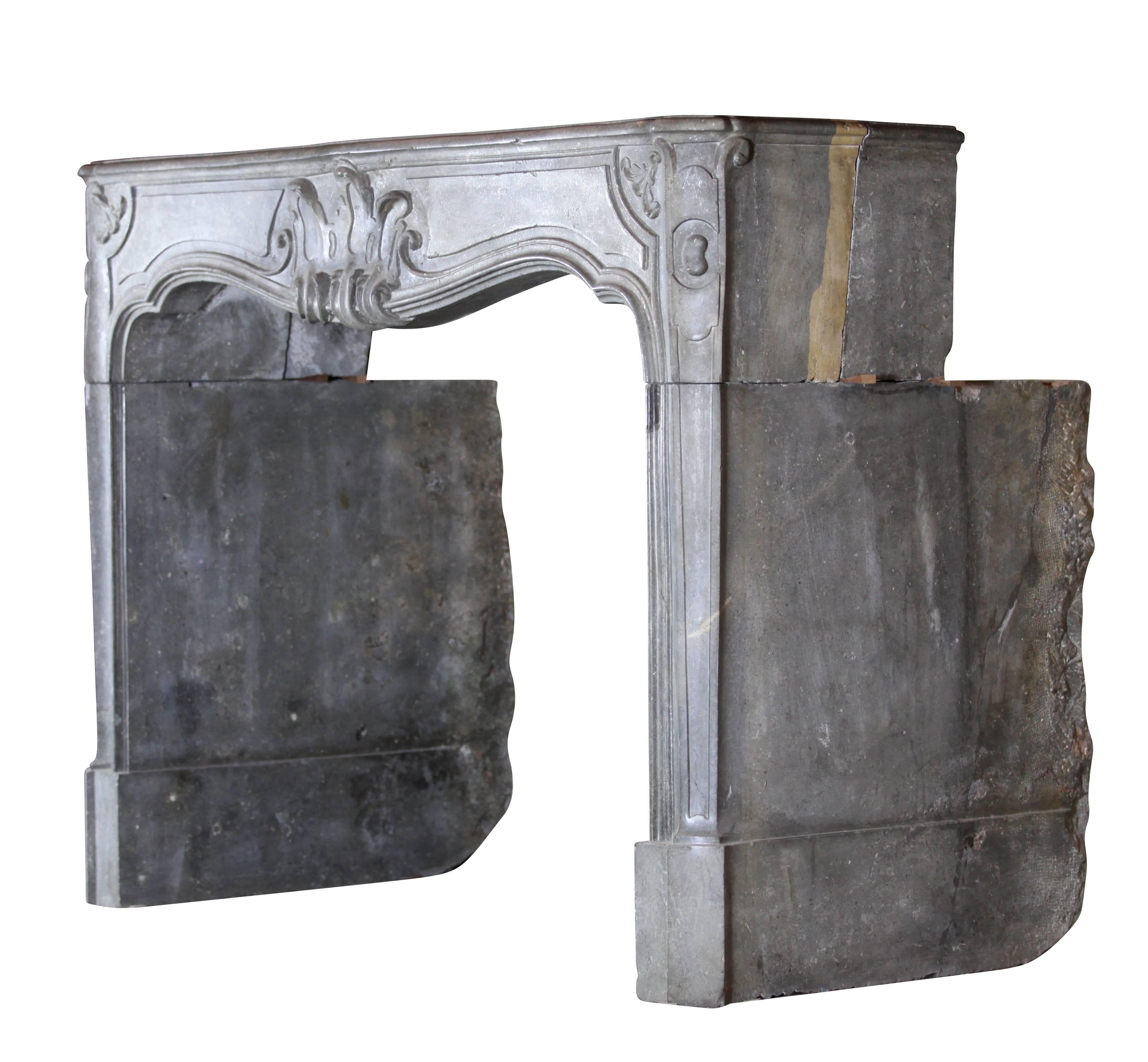 Hand-Carved Exceptional Massive Cheminee Antique In Grey Hard Stone From France For Sale