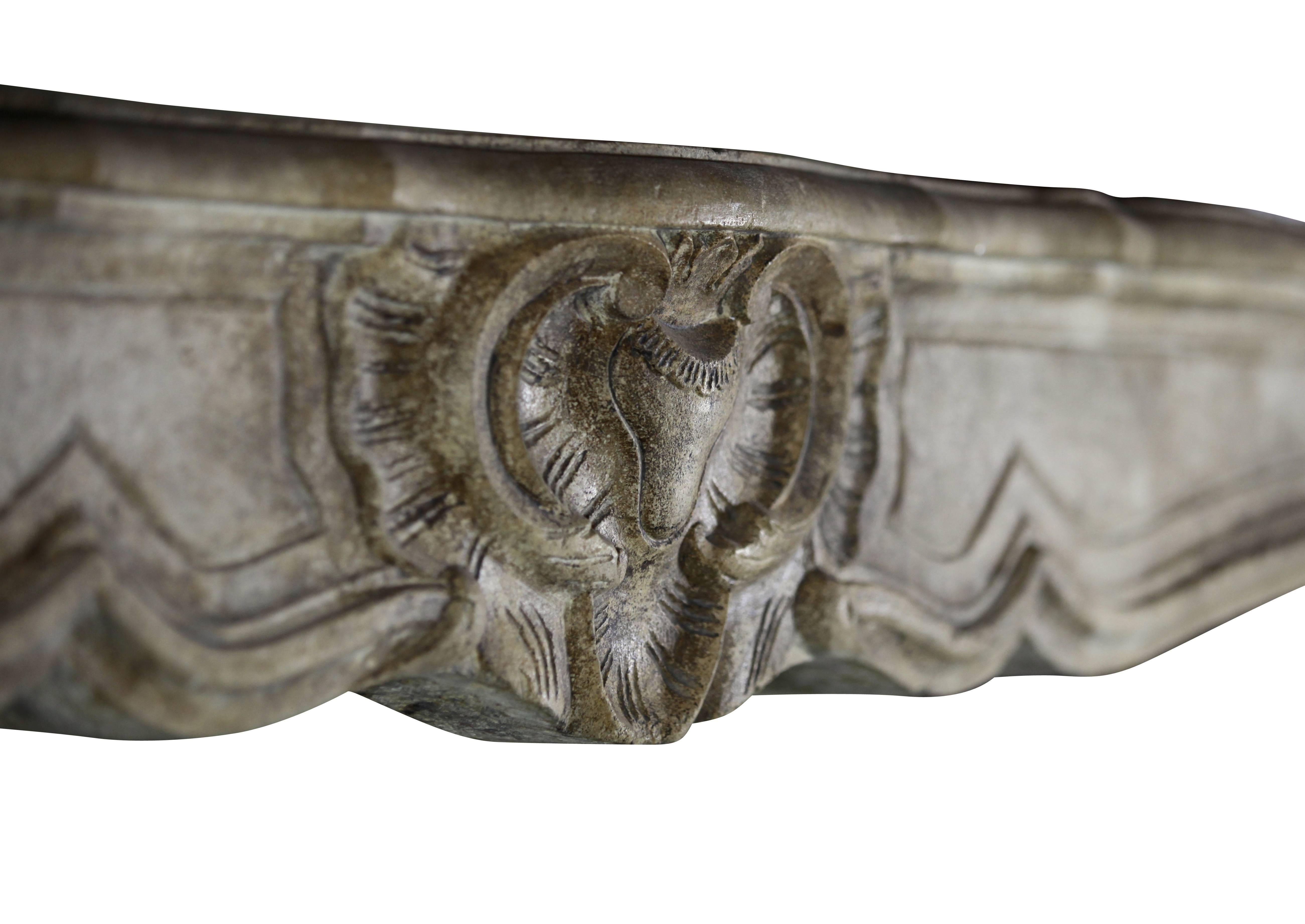 Carved 18th Century Original French Country Limestone Mantel For Sale