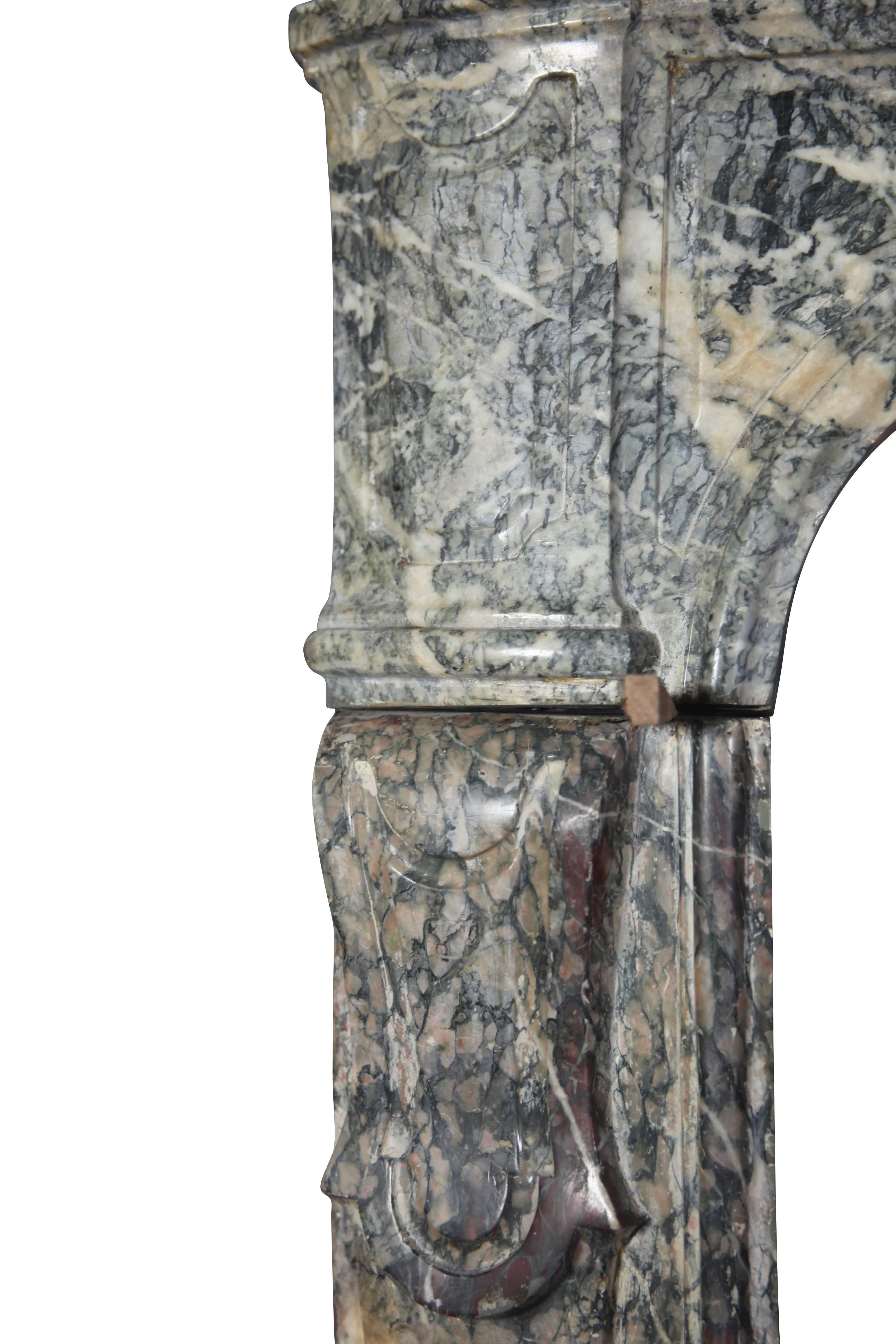 Entorno de Chimenea Antiguo de Mármol de Campanario Francés Multicolor siglo XVIII y antes en venta