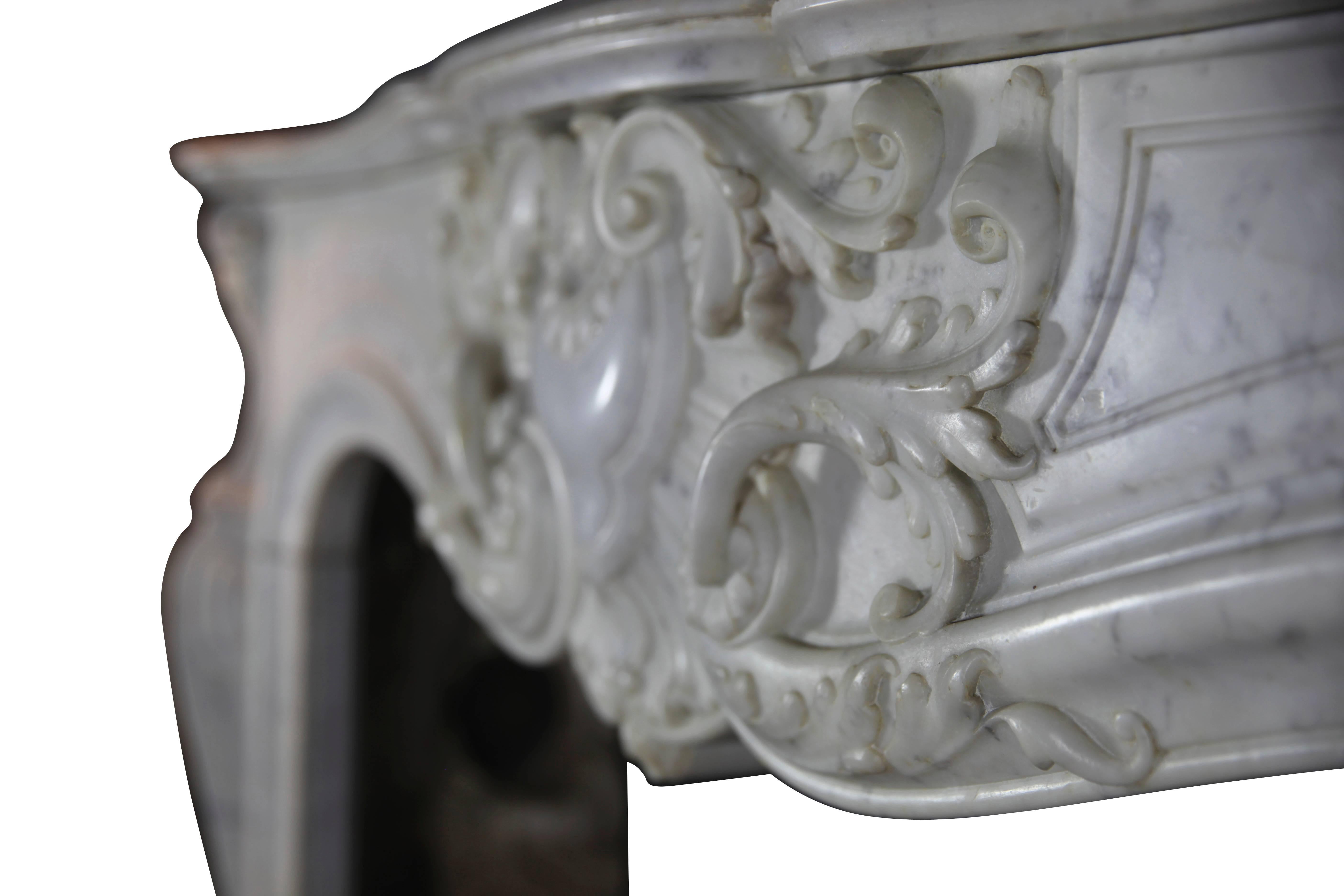 Carrara Marble French Grand Interior Antique Fireplace Surround in Carrara White Marble For Sale