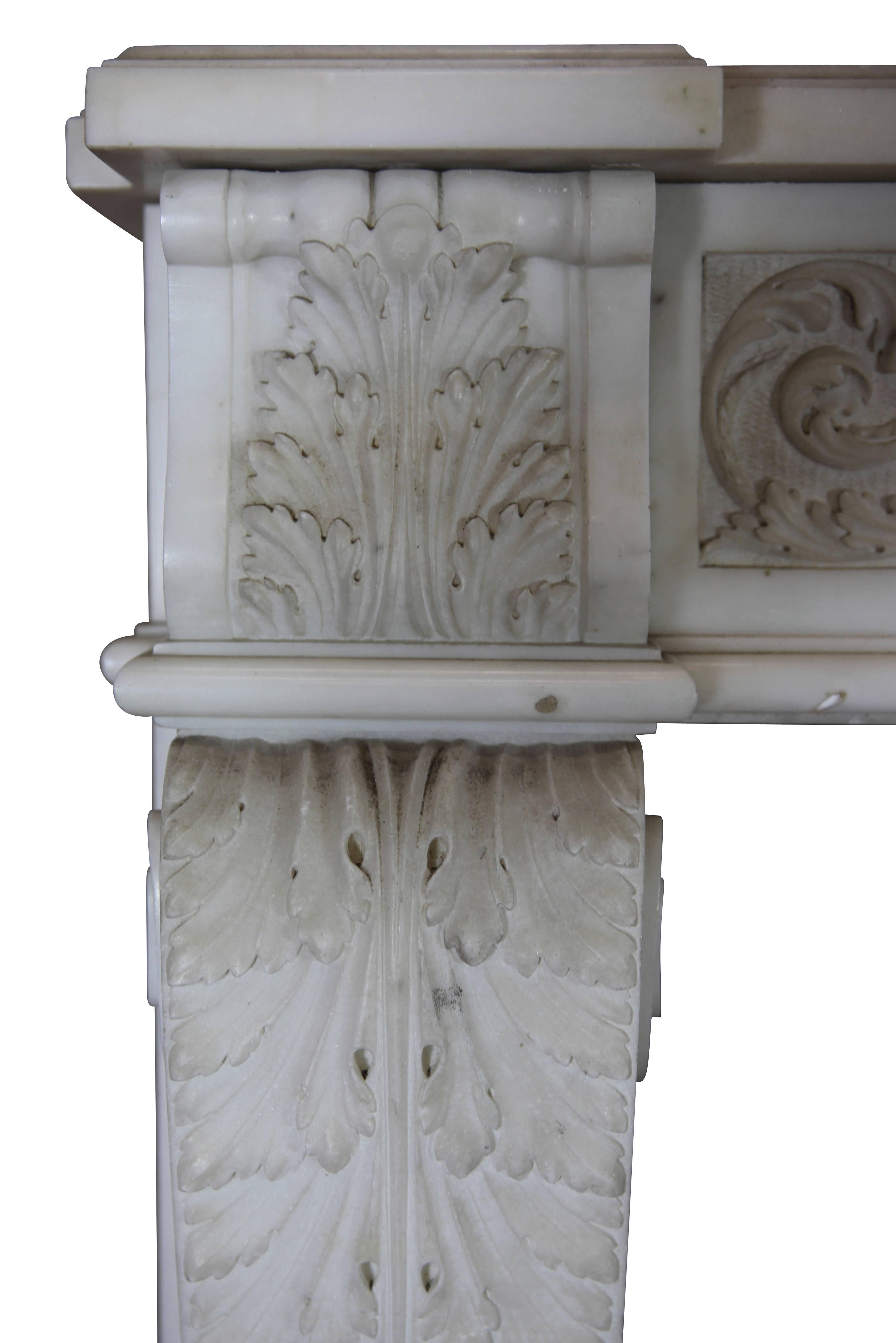 Hand-Carved 18th Century Statuary White Marble Fireplace Mantel For Sale