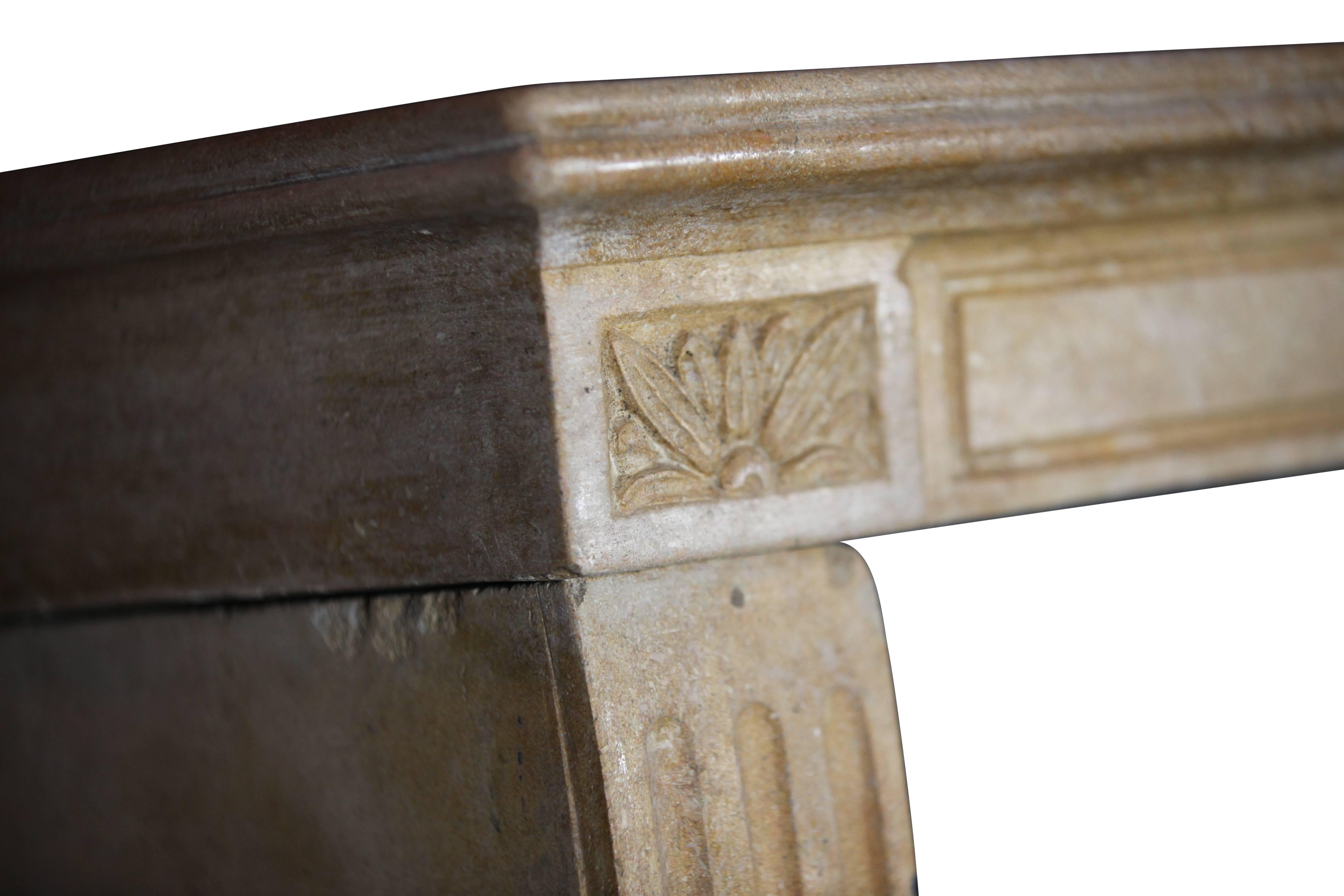 Carved 18th Century Limestone Antique Fireplace Mantle For Sale
