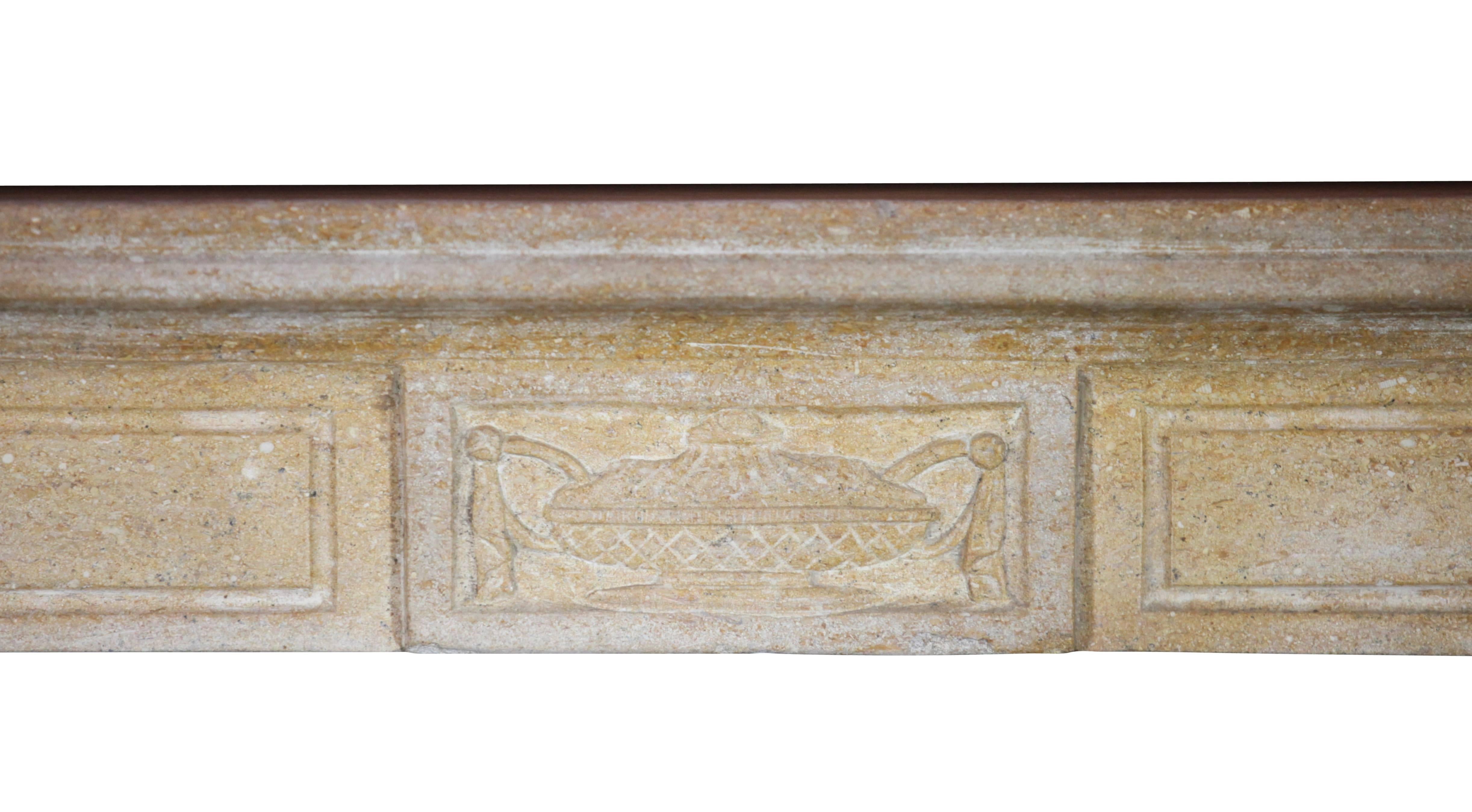 This is an original antique fireplace surround in burgundy hard stone with remains of the original wax. This was built in the Directoire period.

Measures:
126 cm EW 49,60".
107 cm EH 42,13".
101 cm IW 39,76".
96 cm IH